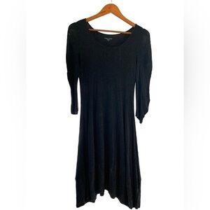 Eileen Fisher dark grey Italian yarn lagenlook 3/4 sleeve Aline dress XS flaw